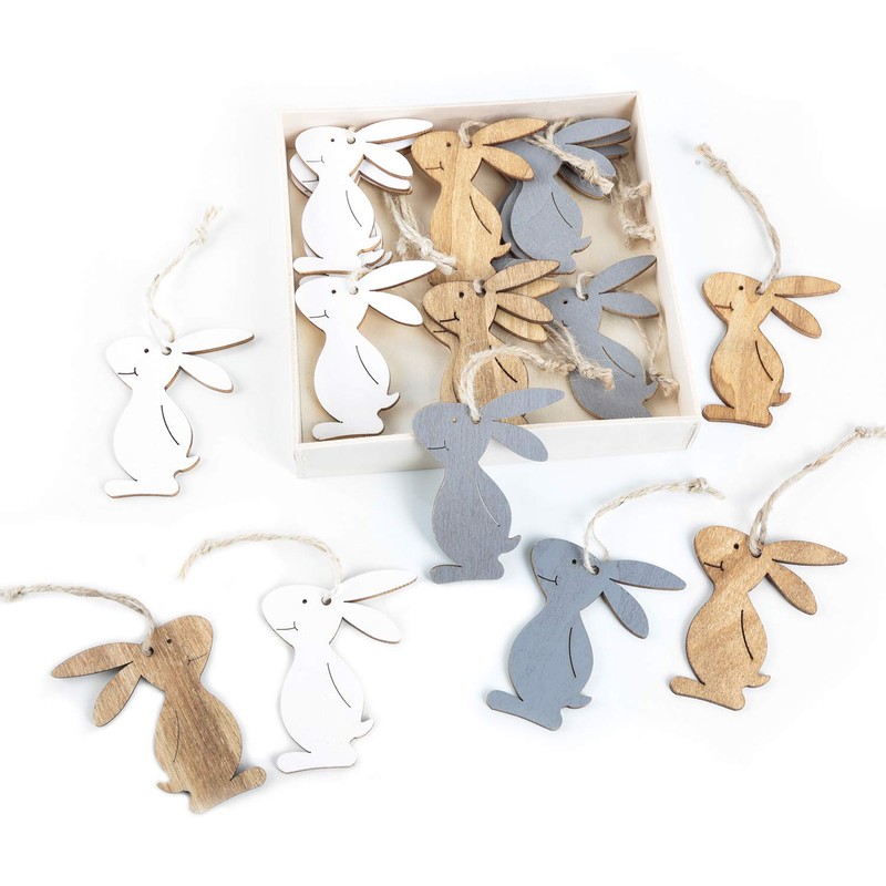 Logbuch-Verlag 18 Easter Wooden Bunnies Easter Bunny Pendant Wooden Decoration