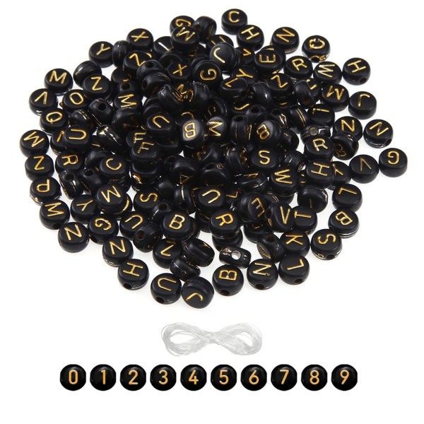 LBDONDIN 1000PCS Black Alphabet Letter Beads for Jewelry Making, 4x7mm
