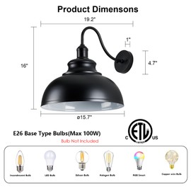 ALAISLYC 2 Pack Outdoor Wall Lights 16 inch Exterior Barn Wall Sconce Fixture Wall Mount Lantern Waterproof Black Wall Lamps Lumiere Outside Porch Lights House Garage Doorway Patio Front Door Entryway