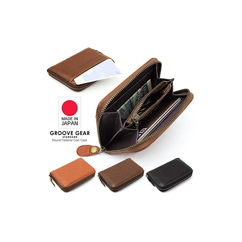 GROOVEGEAR ggs-1003 Round Zipper Coin Case, Small Wallet, Leather, Coin