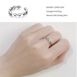 SNORSO Polished Entangled Grid Sterling Silver Stackable Thumb Knuckle Toe Ring for Women Eternity Infinity Ring