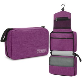 ALIIP Hanging Travel Toiletry Bag for Women, Waterproof Cosmetics Makeup Bag Organizer with Hook, Super Durable Fabric Travel Essentials (Purple)