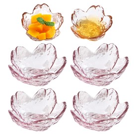 JJYHEHOT 6 PCS Pink Sakura Dip Bowls Set, Crystal Glass Dessert Bowls, Dipping Bowls Appetiser Plates Salad Bowl