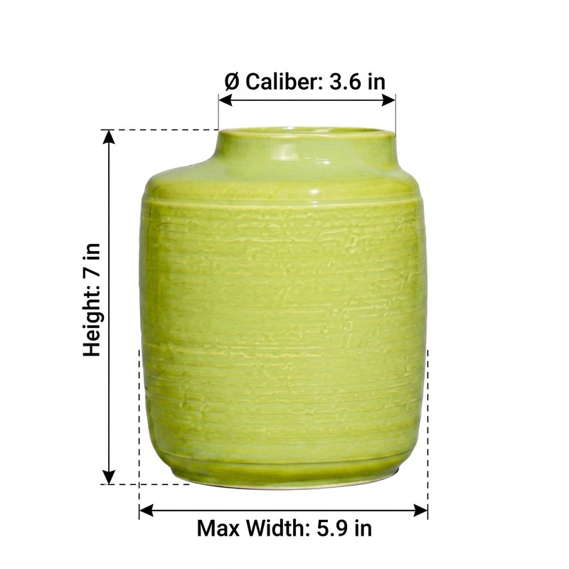 Wancetang Green Ceramic Vase, 7 Inch, Slanted Mouth