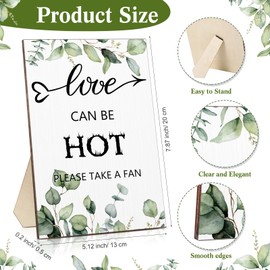 Anglechic 100 Pcs Wedding Fans for Guest and 1 Pc Love is Hot Sign Wooden Wedding Table Sign Wedding Fans Handheld Paper Fans with Wood Handle Heart Shape Fans Bridal Shower Favor (Greenery)