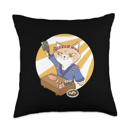 Sushi Cat Cartoon Food Pet Salmon Throw Pillow