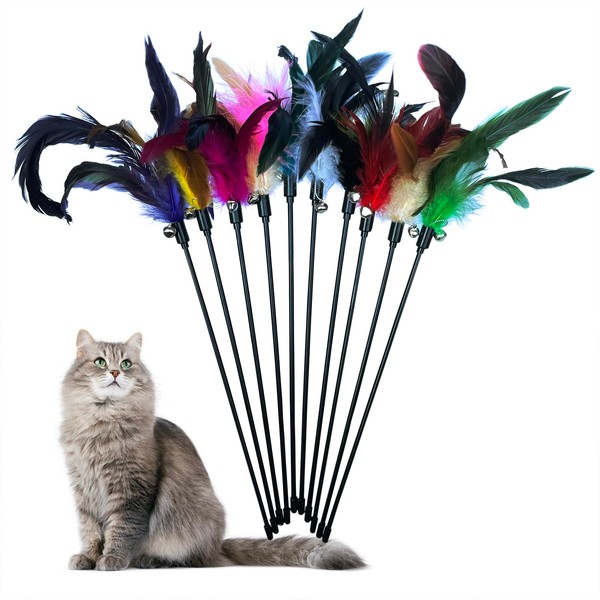 YUBONUS Cat Feather Wand Cat Toys, 10 PCS Cat Feathers