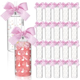 Singhoow 24 Pcs One Silly Goose Birthday Party Cups 14 oz Pink Bow Baby Shower Cups with Lids and Straws Reusable Tumbler for Baby Shower Girl Birthday Party Supplies