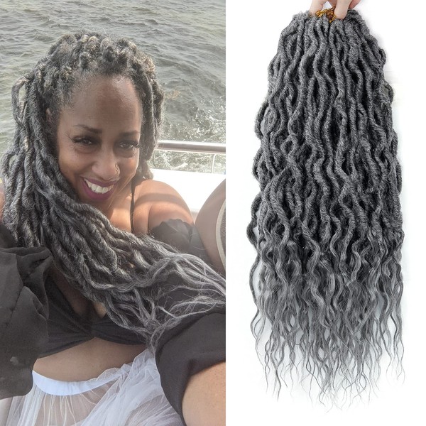 BE Hair Goddess Faux Locs Crochet Hair 24Inch 6Packs Pre-looped Goddess Locs Crochet Hair,Curly Locs Crochet Hair Soft Dreadlocks Faux Crochet Locs Synthetic Crochet Braids for Black Women(24in,Grey)