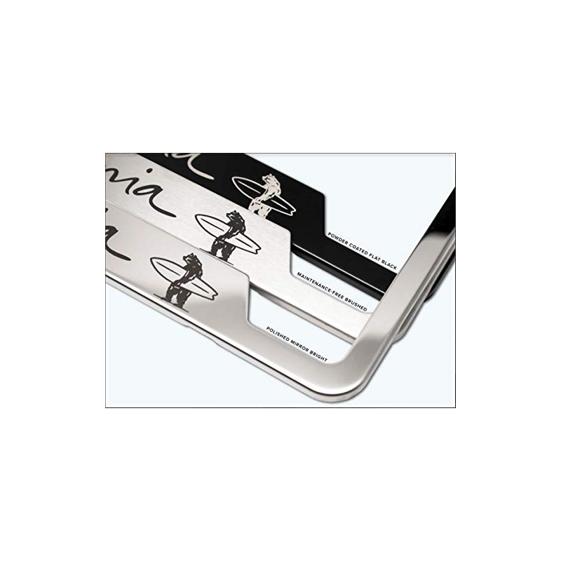 California Surfer Bear Polished License Plate Frame
