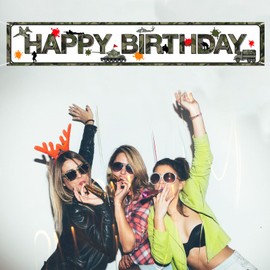 Mokonate Large Camo Happy Birthday Banner Camouflage Birthday Sign Flag Army Birthday Party Supplies Decoration Military Theme Birthday Outdoor Indoor Decoration for Army Navy AIR Force Policeman Kids