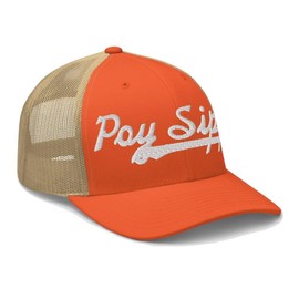 POY Sippi Hat POY Sippi Trucker Hat Baseball Script Embroidered Cap Vintage Sports Mesh Swoosh Gift Souvenir Headwear WI Rustic Orange/Khaki