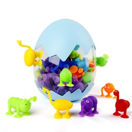 Betyked Juguetes de Ventosa para niños, Bloques de construcción de Silicona, Juguetes de baño, Juguete de succión de Ventana con Almacenamiento de cáscara de Huevo (Azul)