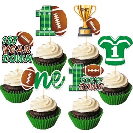 24Pcs First Year Down Football Birthday Party Cupcake Topper Football First Birthday Cupcake Topper 1St Year Down Football Party Decorations Football 1St Birthday Party Decorations