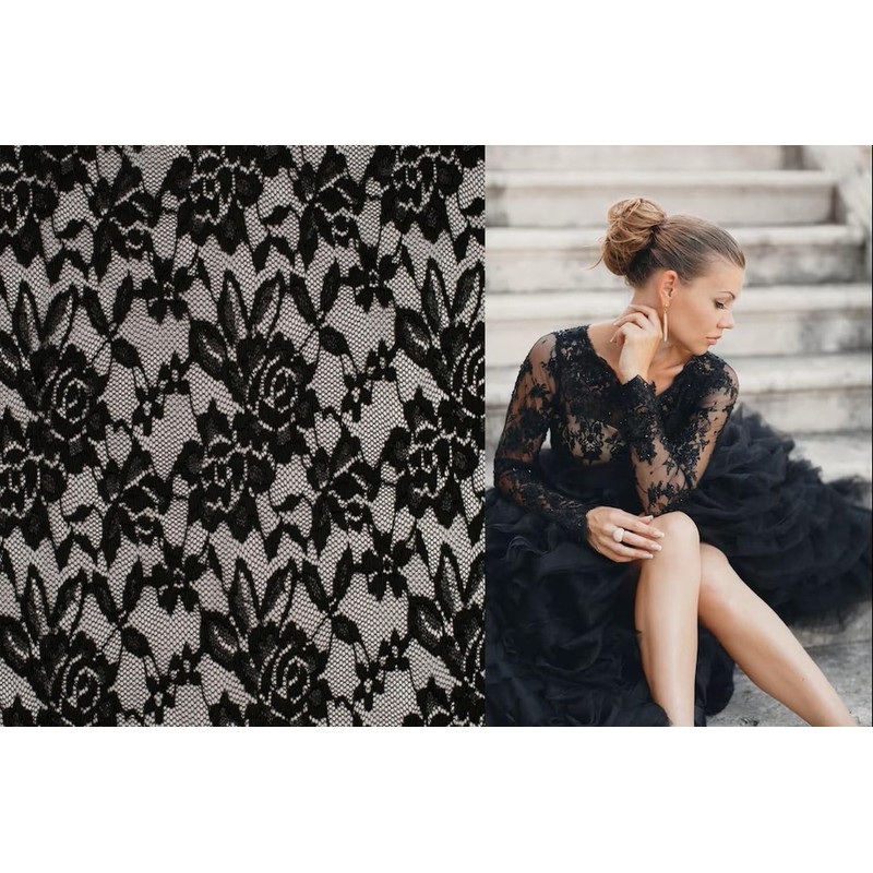 StoffBook Bi Stretch Dreamy Lace Floral Pattern Fabric Fabrics, D252