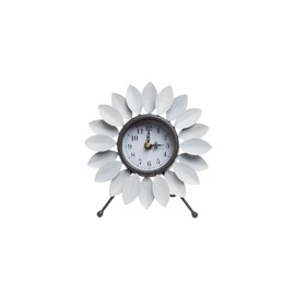 Foreside Home and Garden White Distressed Metal Flower Battery Operated Table Clock