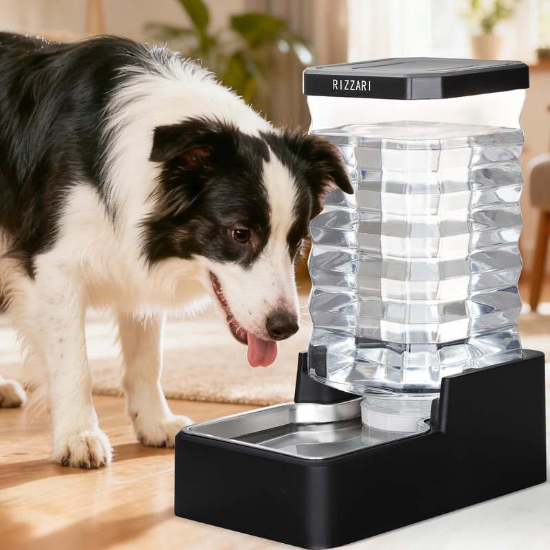 RIZZARI 10L Gravity Dog Water Bowl Dispenser: Wide Mouth Filter-Free