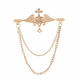 Crystal Angel Wings Brooch Vintage Rhinestone Cross Flower Lapel Pin Coat Corsage Suit Skirt Studs Badge Accessories for Women Men (Gold)