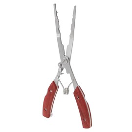 FONGKNOX Stainless Steel Fishing Long-Needle Nose Pliers Hook Remover Tool Bait Line Cutting Multi-Functional Lightweight Pliers with Safety Lock & Bag Easy Carry with Wooden Pattern Handle