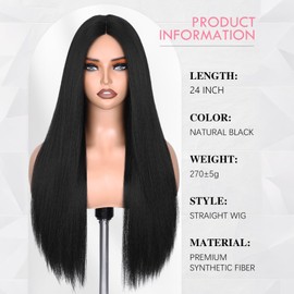 Mdlienosem Black Long Wigs for Women Layered Straight Hair Wig Synthetic Heat Resistant Natural Looking Wig for Cosplay Dality Use