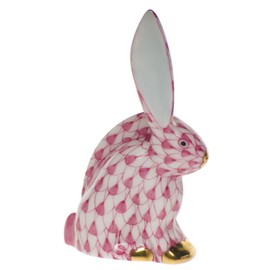 Herend Figurine Bunny Rabbit Miniature Raspberry Fishnet