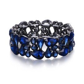 EVER FAITH Art Deco Costume Jewelry Irregular Oval Teardrop Rhinestone Crystal Prom Stretch Bracelet for Women Blue Black-Tone