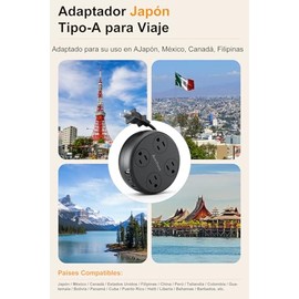 AnnTane Adaptador Japón con USB C，Japón Adaptador Universal de Viaje con 4 Enchufes y 3 USB, Regleta Multicontacto con Extensión Eléctrica Retráctil de 1M, Travel Essentials Adapter Tipo A, Negro
