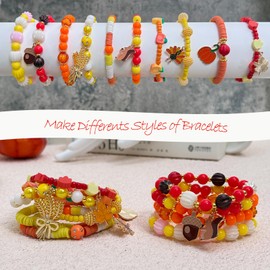 LLchunyun Fall Beads for Bracelets Making Kit, Thanksgiving Clay Beads with Chrams for Jewelry Making Autumn Maple Leaf Pumpkin Acylic Pearl Spacer Bead for Friendship Bracelets Making