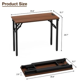 TEMI Small Computer Desk Folding Table - No Assembly, Compact 35.8" Foldable Desk with Power Outlets & USB Charging Port, Portable Small Office Desk, Ideal Mini Study Table for Narrow Spaces, Walunt