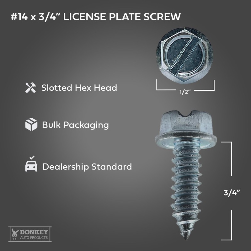 License Plate Screws - #14 x 3/4" Inch - Slotted