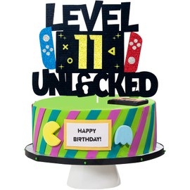 Decoración para tarta de cumpleaños para niños de nivel 11, desbloqueado, nivel 11, desbloqueado, impresionante 2010, decoración para tartas de cumpleaños de videojuegos, 11 cumpleaños