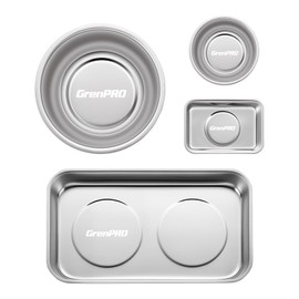 Magnetic Tray 4-Pack GrenPRO | Stainless Steel Magnetic Parts Trays | 3 Inch, 6 Inch, Square & Shallow Tray Set