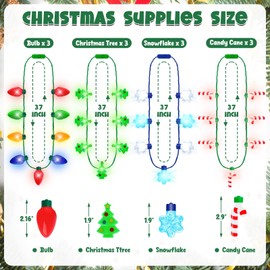 12PCS Christmas Necklace, LED Christmas Accessories, Christmas Light Up Necklace Colorful Bulbs, 3 Modes Light Up Necklace Christmas Tree Snowflakes Christmas Party Favors for Kids New Year Bulk