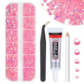 qiipii Dark Pink AB Resin Rhinestones w B7000 Jewelry Glue for Bedazzling Crafting 2mm 3mm 4mm 5mm 6mm Flatback Jelly Stones SS6 SS10 SS16 SS20 SS30 Diamonds Gems for Nails Face Makeup Tumblers Crafts