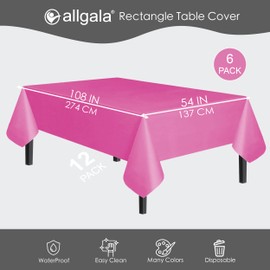 allgala - Mantel desechable a prueba de agua, 6 unidades, 54 x 108 pulgadas, color fuschia, para fiestas, cumpleaños, bodas, picnic, fiestas, decoración del hogar