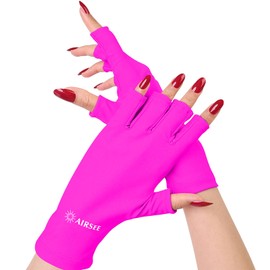 AIRSEE Premium UPF 50+ UV Protection Gloves for Gel Manicures - Fingerless Design for Professional Solon & Home Use, Anti UVA/UVB, Breathable Cool Tech Gloves for UV Lamp & Sun Protection (Neon Pink)