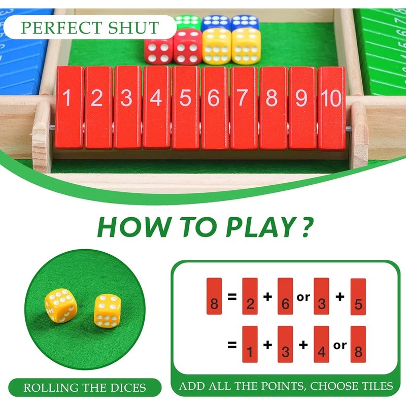 Wooden Shut the Box Dice Game for Family Game Nights