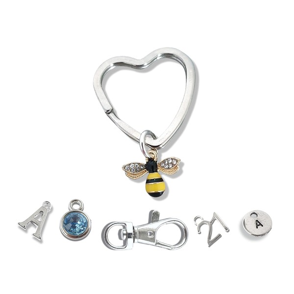Personalised Bee Keyring, Cute Bumblebee Lover Bag Charm, Custom Honeybee