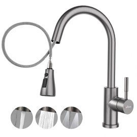 APPASO Grifo de Cocina Gris con Rociador Abatible 3 Funciones, Llave Monomando para Fregadero de Cocina Acero Inoxidable SUS304, Mezcladora para Frega