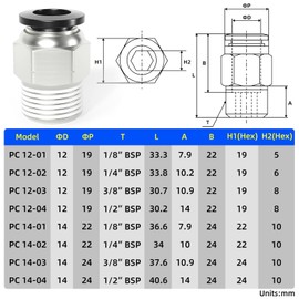 TAILONZ PNEUMATIC Copper Male Elbow 12mm Tube OD x 1/8 BSP Push to Connect Fittings PC12-01 (Pack of 10)
