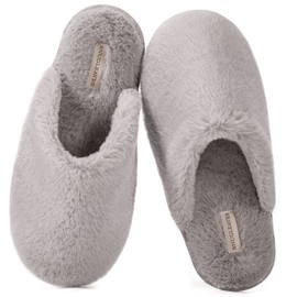 Snug Leaves Women's Fluffy Slippers with Faux Fur and Memory Foam, gray