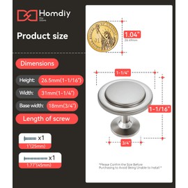 homdiy 30 Pack Brushed Nickel Cabinet Knobs Round Silver Kitchen Knobs for Cabinets, Dresser Drawer Pulls, Zinc Alloy
