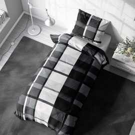 Leonado Vicenti Microfibre Bed Linen 135 x 200 cm Duvet Cover Bedding Black Grey White Checked Striped 2-Piece