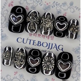 Chrome silver handmade nail tips, pedi tips - Almond S / 크롬실버 수제네일팁,페디팁 - 아몬드S