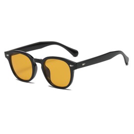 RUNHUIS Retro Round Sunglasses for Men and Women, Fashion Vintage UV400 Protection Sunglasses, black/orange