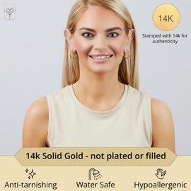 MAX + STONE Solid 14k Gold Diamond Cut Hoop Earrings for Women with Click Tops 25 mm (0.98 inches) Yellow