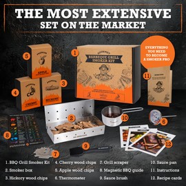 Wood Smoked BBQ Grill Set | 12 Pcs Grill Kit | Smoker Box BBQ Gifts for Men | Smoked Meat Accessories & Grilling Gifts for Men | Unique Barbecue Gifts for Smoker Grill Enthusiasts | BBQ Accessories
