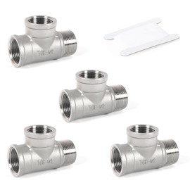 Kodilin Pipe Fittings 304 Stainless Steel Tee Pipe Fittings, Male Run Tee 3/4" NPT Female x 3/4" NPT Female x 3/4" NPT Male Thread Adapter - 4PCS