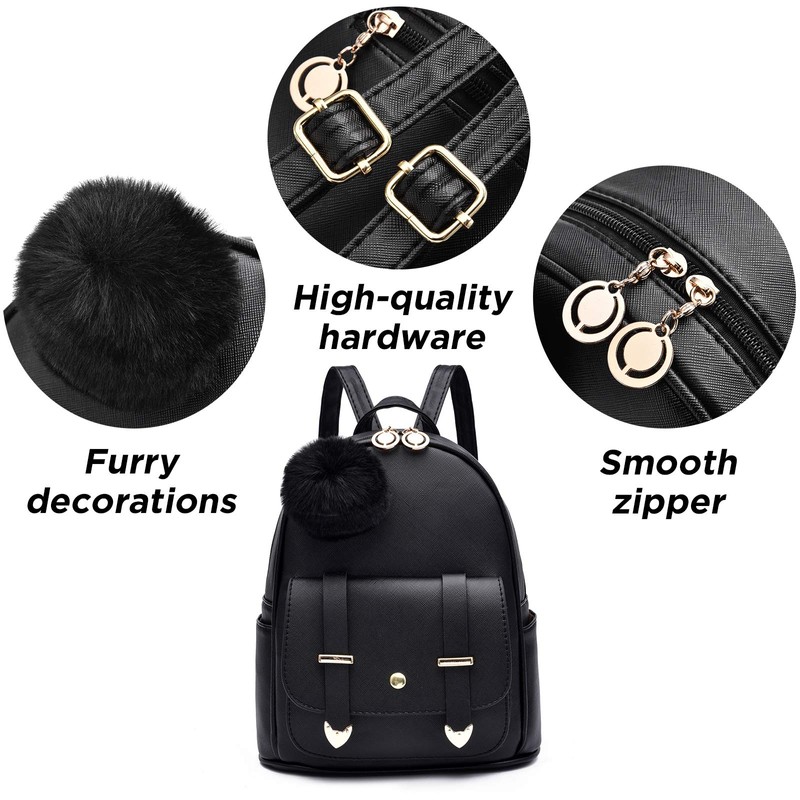 I IHAYNER Backpack Girls Womens Small PU Leather HairBall Backpacks