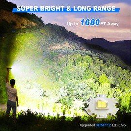 Flashlight Rechargeable, Sunitact Led Flashlights 100000 Lumens Flash Light, Brightest Flashlight Powerful XHP70.2, Tactical Flashlight Military High Power Flashlight Super Bright, for Camping Hiking